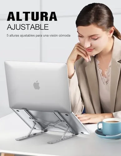 Babacom ▫️ Suporte Portátil para Mesa com 5 Ângulos Ajustáveis, Liga de Alumínio, Suporte para Portátil com Refrigeração, Suporte Plegável para Portátil, para Macbook, PC e outros portáteis de 10 a 15,6 polegadas 2