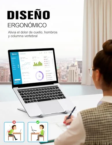 Babacom ▫️ Suporte Portátil para Mesa com 5 Ângulos Ajustáveis, Liga de Alumínio, Suporte para Portátil com Refrigeração, Suporte Plegável para Portátil, para Macbook, PC e outros portáteis de 10 a 15,6 polegadas 3