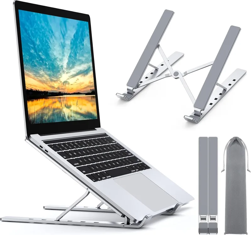 Babacom ▫️ Suporte Portátil para Mesa com 5 Ângulos Ajustáveis, Liga de Alumínio, Suporte para Portátil com Refrigeração, Suporte Plegável para Portátil, para MacBook, PC e outros portáteis de 10 a 15,6”