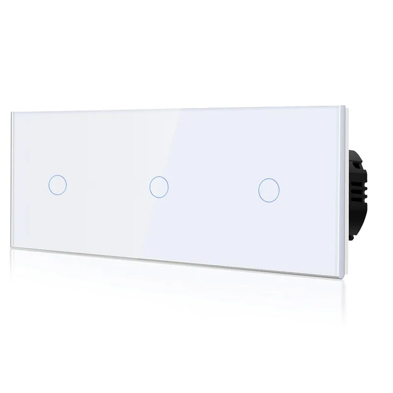 BSEED ▫️ Interruptor Táctil para Luz de Parede, Painel de Vidro com Luz Piloto, Sem Função Wifi, 1 Gang 1 Way, 228mm Branco