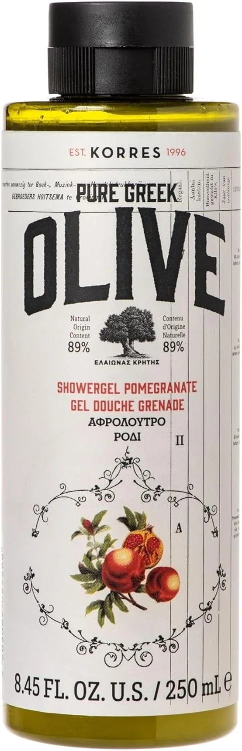 KORRES ▫️ Gel de duche hidratante OLIVE POMEGRANATE para uma pele flexível, com azeite virgem extra e aroma de romã, vegan, sem silicone e sem parabenos, 250 ml