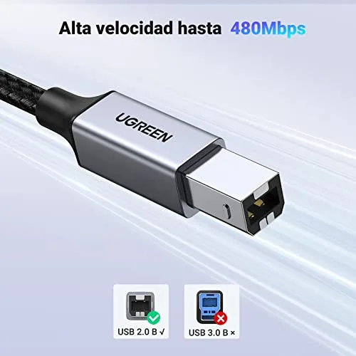 UGREEN ▫️ Cabo de impressora USB-C para Tipo B 2.0 (2 metros) 5