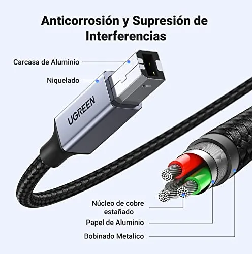 UGREEN ▫️ Cabo de impressora USB-C para Tipo B 2.0 (1 metro) 4