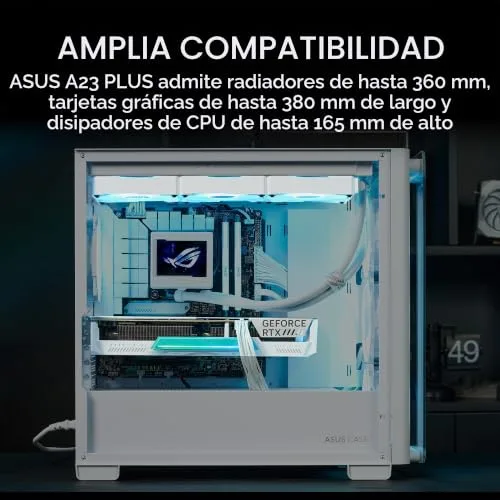ASUS ▫️ A21 Plus - Caixa mATX (Compatível com dissipador de CPU de 165 mm, radiadores de 360 mm, placa gráfica de 380 mm, fonte de alimentação ATX, placa-mãe com conector oculto, cor branca) 4
