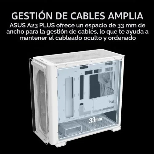 ASUS ▫️ A21 Plus - Caixa mATX (Compatível com dissipador de CPU de 165 mm, radiadores de 360 mm, placa gráfica de 380 mm, fonte de alimentação ATX, placa-mãe com conector oculto, cor branca) 6