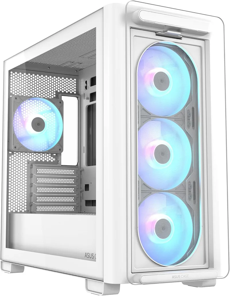 ASUS ▫️ A21 Plus - Caixa mATX (Compatível com dissipador de CPU de 165 mm, radiadores de 360 mm, placa gráfica de 380 mm, fonte de alimentação ATX, placa-mãe com conector oculto, cor branca)