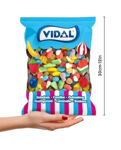Vidal ▫️ Golosinas. Mini Mix Açúcar. Sortido de doces em forma de mini-frutinhas revestidas de açúcar. Multicoloridos. Sem glúten. Saco de 1 kg 4