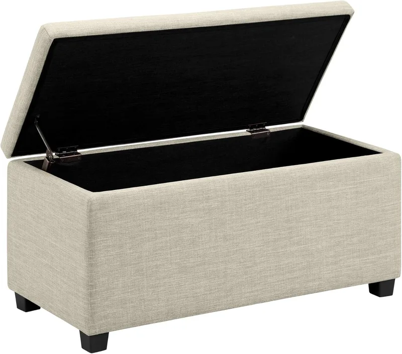 Amazon Basics ▫️ Pufe estofado, retangular, ideal para a entrada ou como apoio para os pés, poliéster, bege, 42 x 91 x 43 cm (largura x profundidade x altura)