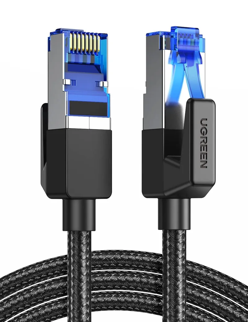 UGREEN ▫️ Cabo de Rede Ethernet Cat 8 Lan 40Gbps 2000MHz Cabo Ethernet Trançado com Conector RJ45, Compatível com Steam Deck PS5 PS4 Xbox X/S PC TV Box Router NAS Server, 2 Metros