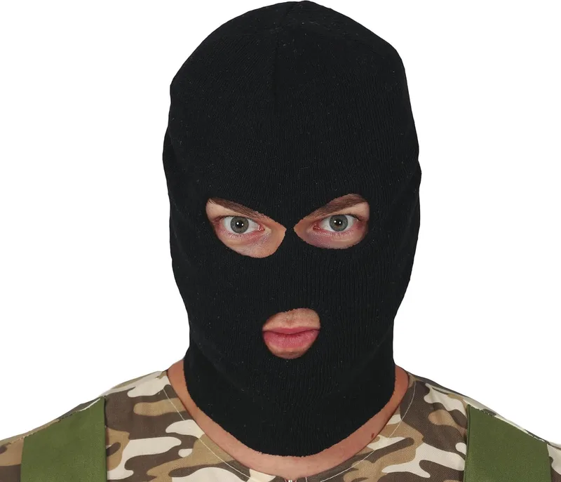 FIESTAS GUIRCA ▫️ Capuz de Ladrão com Máscara para Adulto Unissex (Tamanho Único) - Acessório de Fantasia para Militares, Ninjas, Ladrões, SWAT - Ideal para Halloween, Carnaval e Festas Temáticas - Preto