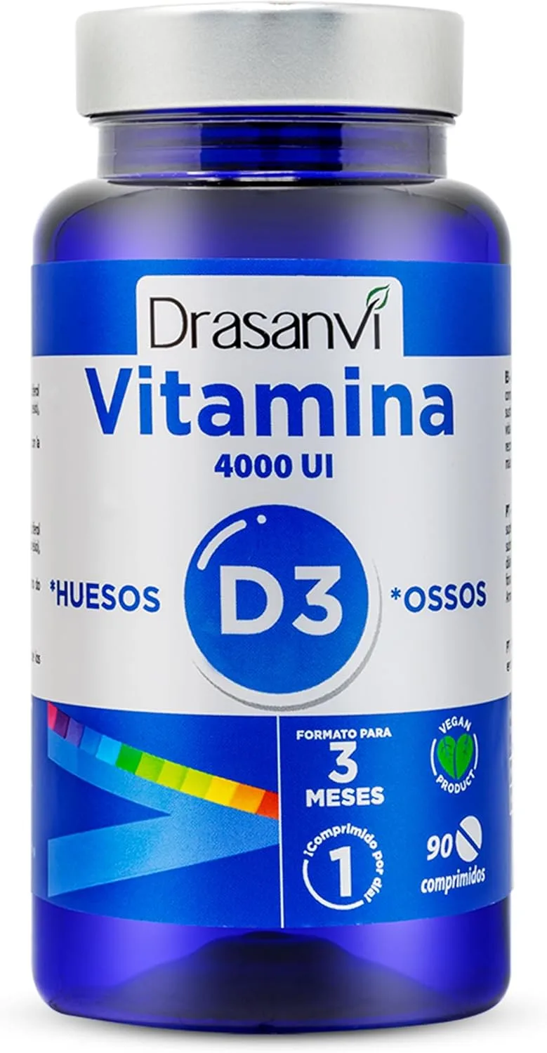 Drasanvi ▫️ Vitamina D3 4000 UI em 90 comprimidos diários, vegan e sem glúten