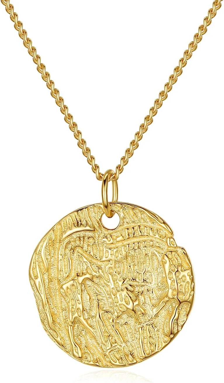 VIKI LYNN ▫️ Colar de pingente de lua cheia com círculo de moedas martelado banhado a ouro 18k para mulheres, prata esterlina Prata esterlina banhada a ouro 18k