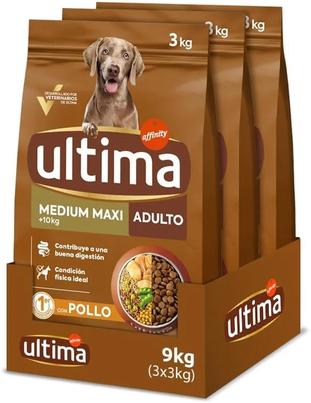 ultima ▫️ Medium-Maxi Adult Chicken, Alimento seco para cães, Embalagem de 3 x 3kg, Total 9kg