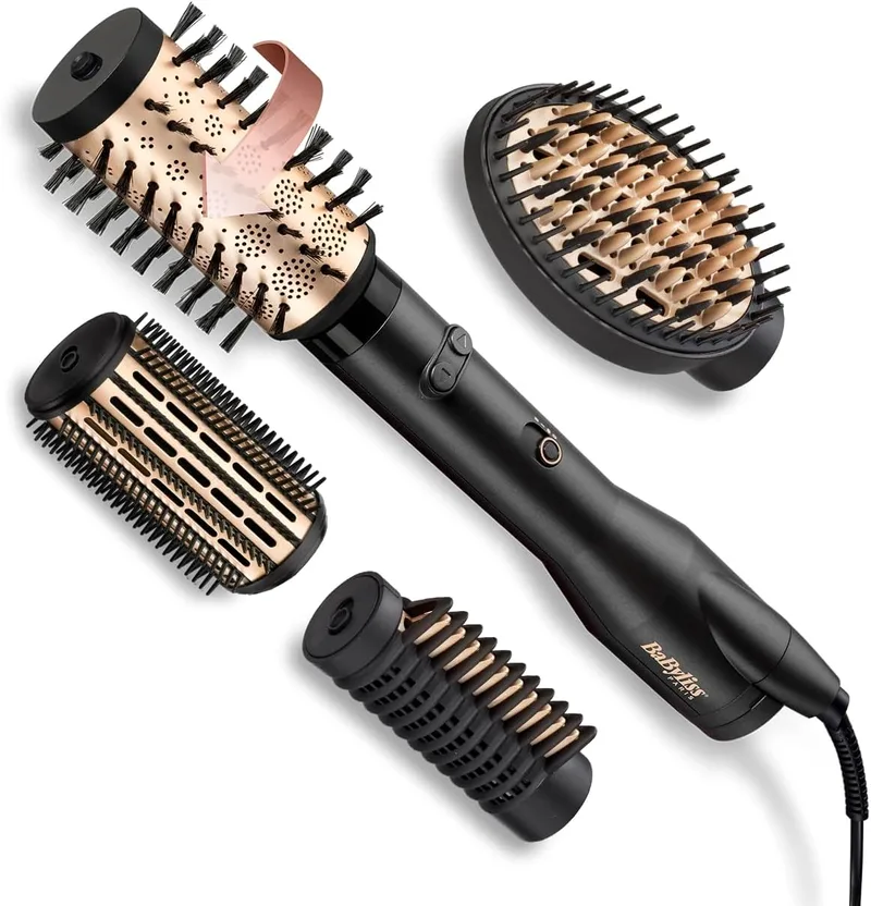 BaByliss ▫️ Escova de ar quente AS970E Big Hair Luxe, escova de secador de cabelo, 4 cabeças, iónica, rotação multidirecional