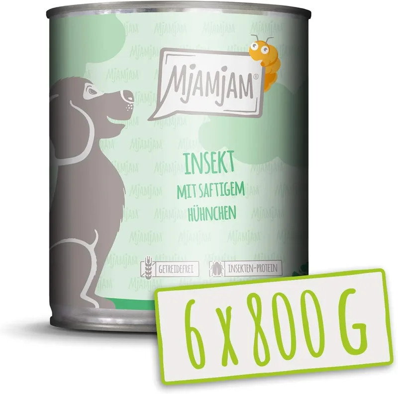 MjAMjAM ▫️ Alimento húmido premium para cães - Inseto com frango suculento, embalagem de 6 (6 x 800 g), sem cereais com proteína de inseto