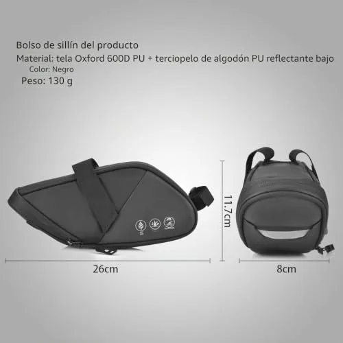 CCKOLE ▫️ Alforjes para selim de bicicleta de montanha com elementos refletores, bolsa traseira resistente à água e a rasgos, selim multifuncional 2