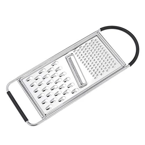 Amazon Basics ▫️ Ralador plano retangular em aço inoxidável para queijo e legumes, com pega e base antiderrapantes, adequado para a máquina de lavar louça, Prateado e Preto 2