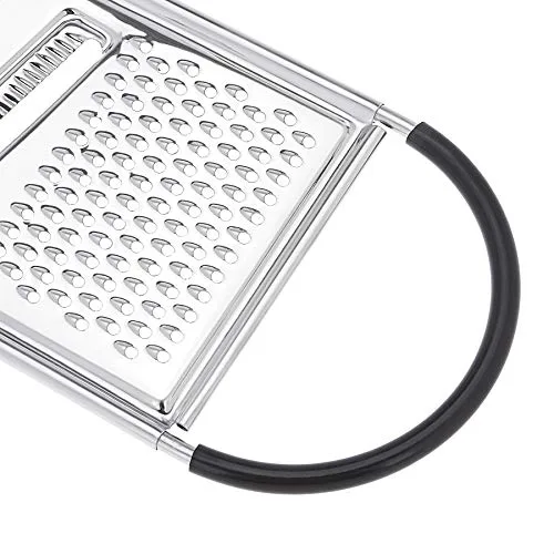 Amazon Basics ▫️ Ralador plano retangular em aço inoxidável para queijo e legumes, com pega e base antiderrapantes, adequado para a máquina de lavar louça, Prateado e Preto 4