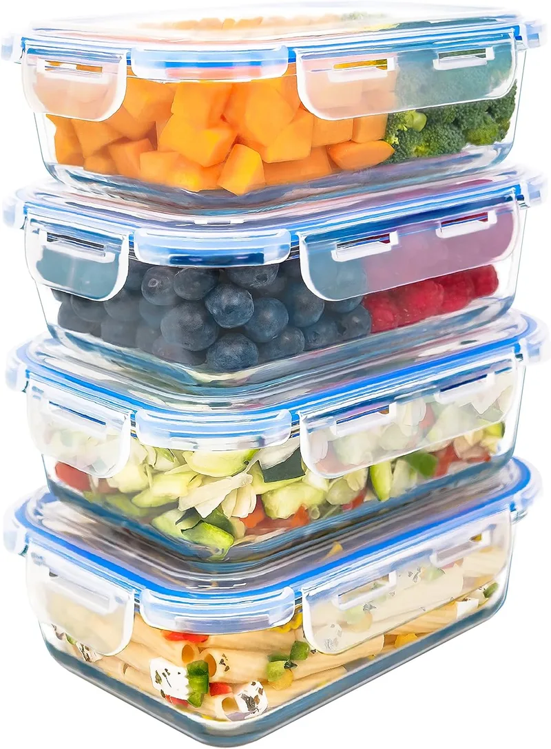 LG Luxury & Grace ▫️ Lancheira de vidro Pack 4 1000 ml. Recipientes herméticos para alimentos. Recipientes para alimentos. Adequado para micro-ondas, forno, máquina de lavar loiça e congelador. Sem BPA.