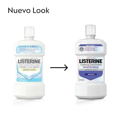 Listerine ▫️ Advanced White Sabor Suave (1 x 500 ml), elixir bucal com 0% de álcool, elixir bucal sem álcool com sabor a menta, elixir bucal branqueador para uma limpeza ideal 2