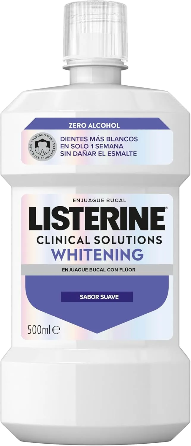 Listerine ▫️ Advanced White Sabor Suave (1 x 500 ml), elixir bucal com 0% de álcool, elixir bucal sem álcool com sabor a menta, elixir bucal branqueador para uma limpeza ideal