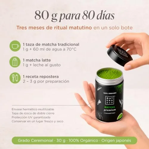 Matcha & CO ▫️ Chá Matcha em Pó Premium 100% Ecológico, Orgânico e Natural 80 g – Chá Verde em Pó Cerimonial do Japão 6