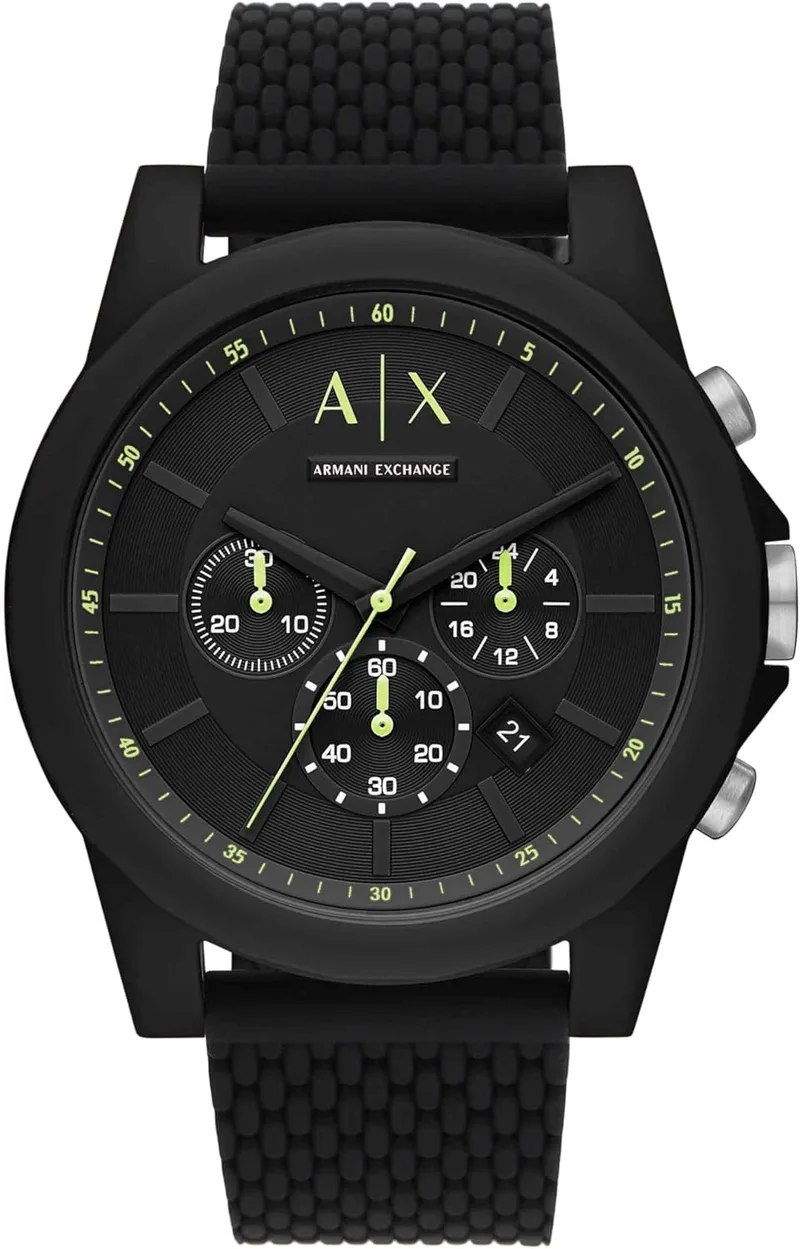 Armani Exchange ▫️ Relógio para homem, movimento de quartzo com cronógrafo e caixa de 44 mm com bracelete em silicone