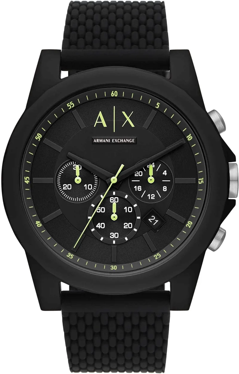 Armani Exchange ▫️ Relógio para homem, movimento de quartzo com cronógrafo e caixa de 44 mm com bracelete em silicone