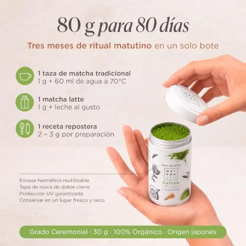 Matcha & CO ▫️ Chá Matcha Original 100%, Grau Cerimonial, em Pó Biológico do Japão, Biológico, 100% Natural, Chá Verde, 80 g - 6
