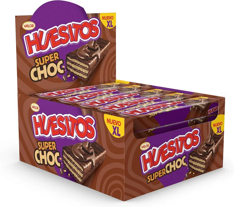 Huesitos ▫️ Superchoc - Bolachas crocantes XL de chocolate de leite com recheio de cacau - 25 x 46 gramas, 1,15 quilogramas.
