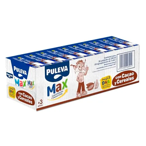 Puleva ▫️ Max Cereais e Cacau com Leite para o Crescimento +3 Anos, Caixa 10x3x200 ml 4
