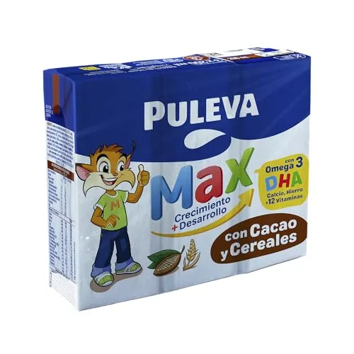 Puleva ▫️ Max Cereais e Cacau com Leite para o Crescimento +3 Anos, Caixa 10x3x200 ml 6