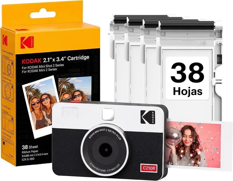 KODAK ▫️ Câmara instantânea retro Mini Shot 2, 5×7,6 cm, 38 folhas, branca