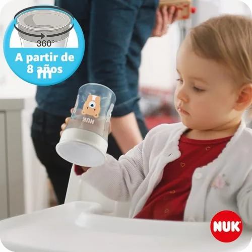 NUK ▫️ Conjunto Learn to Drink com biberão Trainer Cup (6M+), copo para beber com bico Magic Cup 360° (8M+) e copo infantil Action Cup (12M+), 230 ml, sem BPA, cinzento e branco 4
