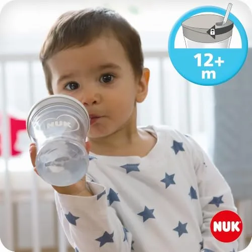 NUK ▫️ Conjunto Learn to Drink com biberão Trainer Cup (6M+), copo para beber com bico Magic Cup 360° (8M+) e copo infantil Action Cup (12M+), 230 ml, sem BPA, cinzento e branco 5