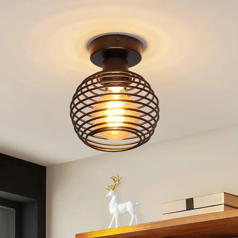 ZMH ▫️ candeeiro de teto vintage candeeiro de teto industrial - candeeiro de teto preto com abajur redondo de metal casquilho E27 lâmpada não incluída - candeeiro de teto para cozinha, corredor e sala de estar