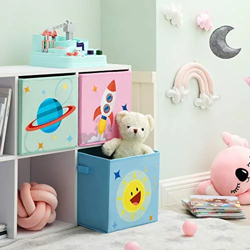 SONGMICS ▫️ Baú de brinquedos infantil com tema espacial, dobrável, conjunto de 3 2