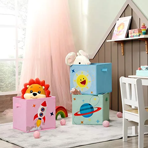 SONGMICS ▫️ Baú de brinquedos infantil com tema espacial, dobrável, conjunto de 3 3