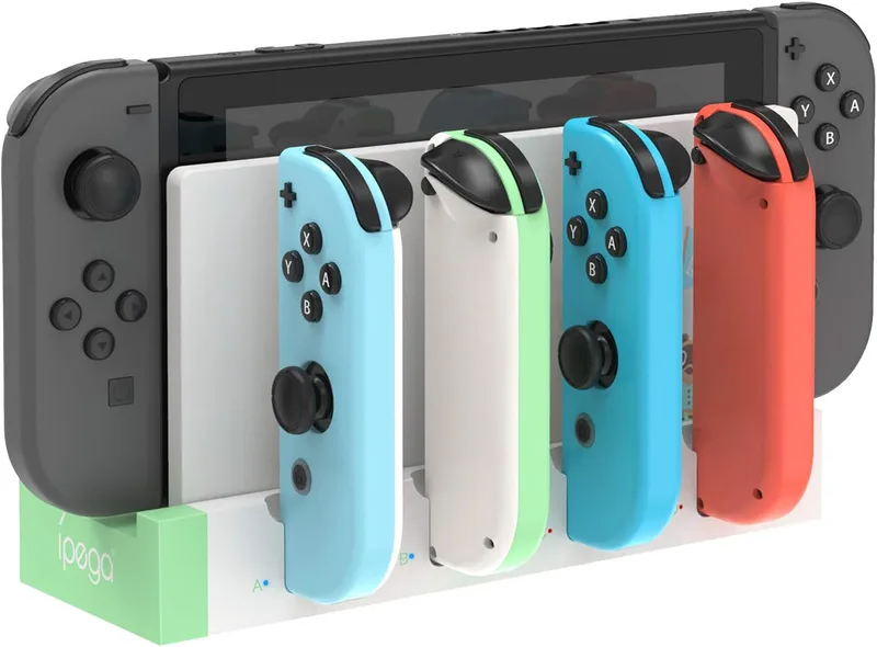 FYOUNG ▫️ Carregador para Joy-Con compatível com a Nintendo Switch e o modelo Switch OLED, base de carregamento USB para os Joy-Cons com indicador LED, verde claro e branco