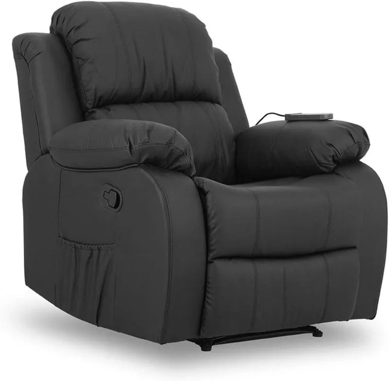 ZZ DON DESCANSO ▫️ Don Descanso - Poltrona de massagem relaxante com aquecimento Trevi, preta, reclinável a 160º, com 8 motores silenciosos, aquecimento lombar, sistema de massagem em 4 zonas e acabamento em PU anti-rachaduras [inclui comando]. Ideal para idosos