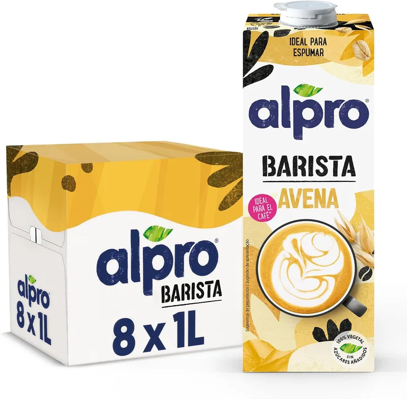 Alpro ▫️ Bebida Vegetal de Aveia Barista - Adequada para café - Embalagem de 8 x 1 L