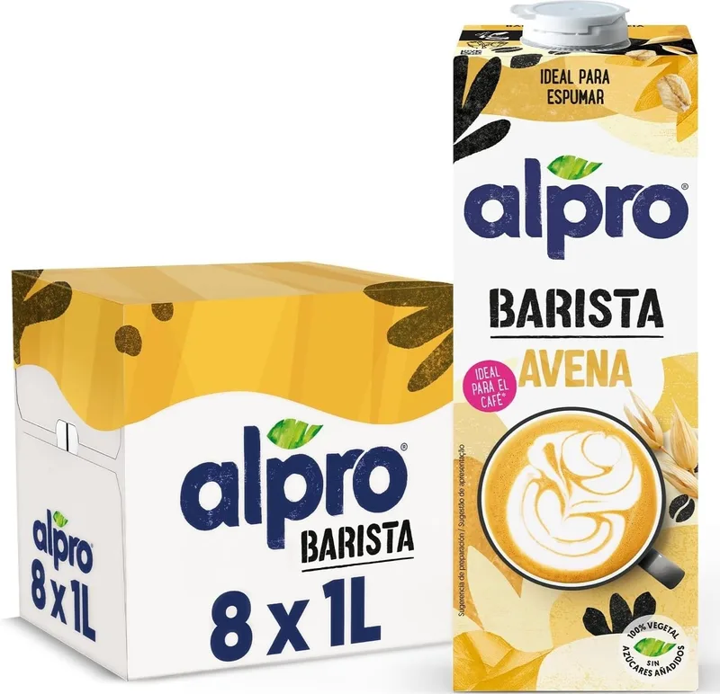 Alpro ▫️ Bebida Vegetal de Aveia Barista - Adequada para café - Embalagem de 8 x 1 L