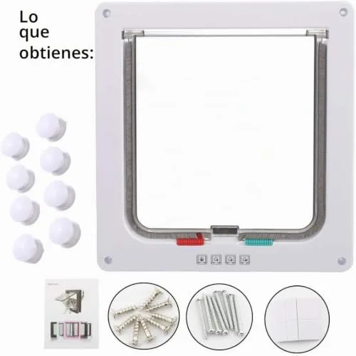 Sailnovo ▫️ Porta para gatos com fecho magnético de 4 vias, porta para animais de estimação (gatos e cães de pequeno porte), porta para gatos com túnel XL branco, 20 x 22 x 5,5 cm 4