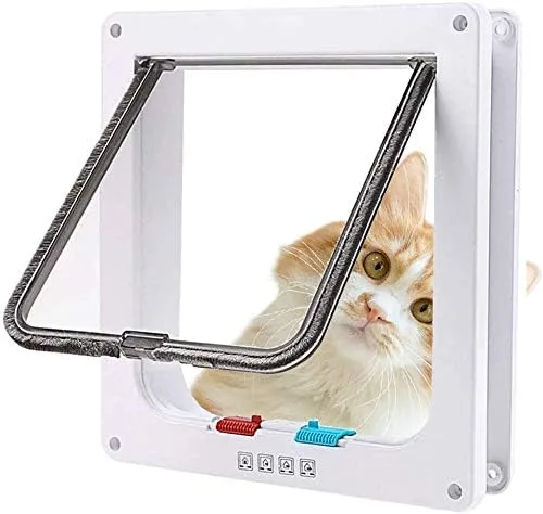 Sailnovo ▫️ Porta para gatos com fecho magnético de 4 vias, porta para animais de estimação (gatos e cães de pequeno porte), porta para gatos com túnel XL branco, 20 x 22 x 5,5 cm