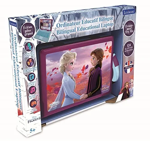 LEXIBOOK ▫️ Disney Frozen 2 - Computador portátil educativo e bilingue francês/inglês - Brinquedo para meninas com 124 atividades educativas, jogos e música com a Elsa e a Anna - Azul/Roxo, JC598FZi1 4