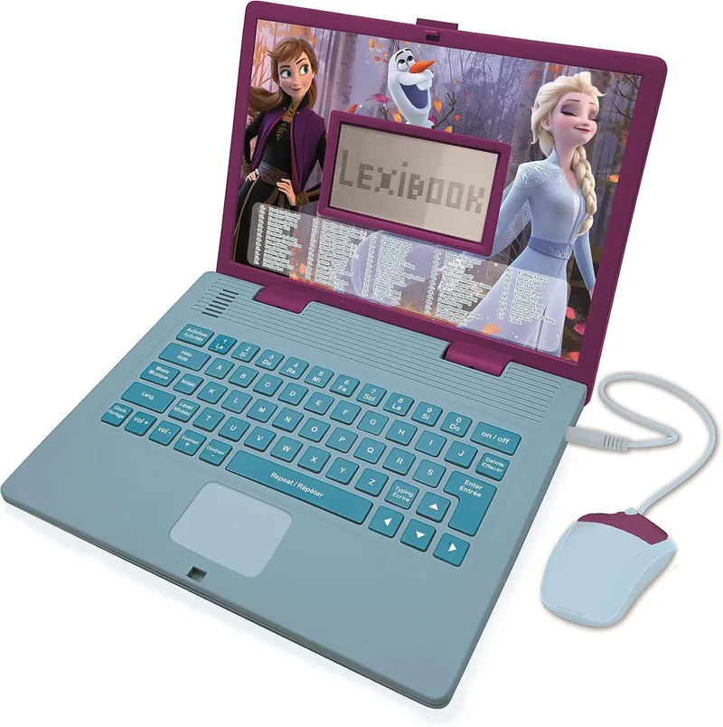 LEXIBOOK ▫️ Disney Frozen 2 - Computador portátil educativo e bilingue francês/inglês - Brinquedo para meninas com 124 atividades educativas, jogos e música com a Elsa e a Anna - Azul/Roxo, JC598FZi1