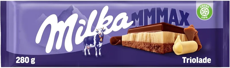 Milka ▫️ MMMAX Triolade Grande 3-Barras de Chocolate: Branco, Chocolate de Leite Alpino e Chocolate com Cacau Extra, 280 g