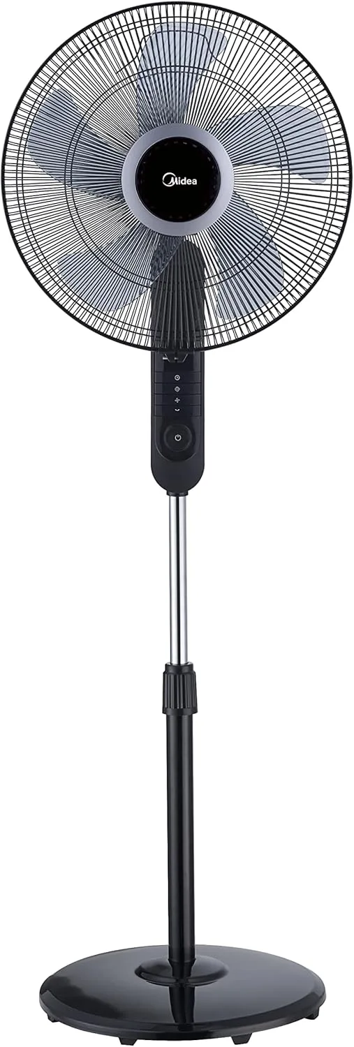 Midea ▫️ FS40-15FR - Ventilador de chão silencioso com controlo remoto, ecrã LED, 5 pás, compartimento ajustável em altura, função de oscilação de 80°, potente e muito silencioso