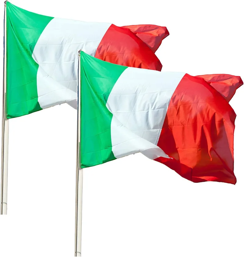 KliKil ▫️ Bandeira Grande da Itália - Conjunto de 2 bandeiras, bandeira italiana em poliéster náutico. Resistente ao vento, Bandeira da Itália - 150 x 90 cm