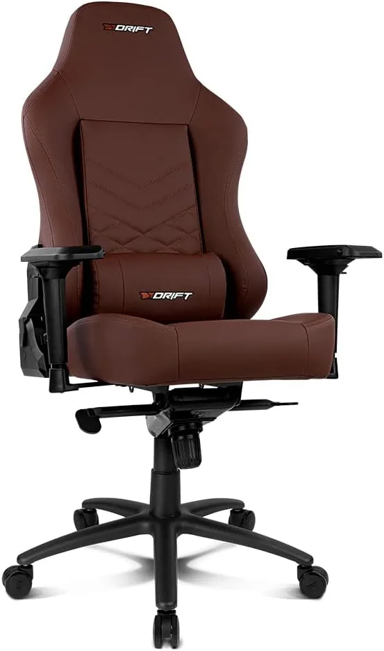 DRIFT GAMING ▫️ Drift DR550BW - Cadeira profissional para jogos, couro sintético extra macio, apoios de braços ajustáveis 4D, pistão de classe 4, assento giratório, altura ajustável, encosto reclinável, almofadas lombares e cervicais, castanho
